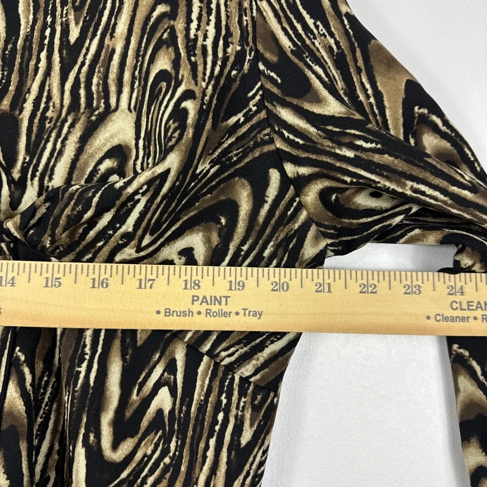 Y2K Blouse‎ Top Shirt Womens XL Brown Black Spiral V-Neck Silky Abstract Gothic - Picture 10 of 11